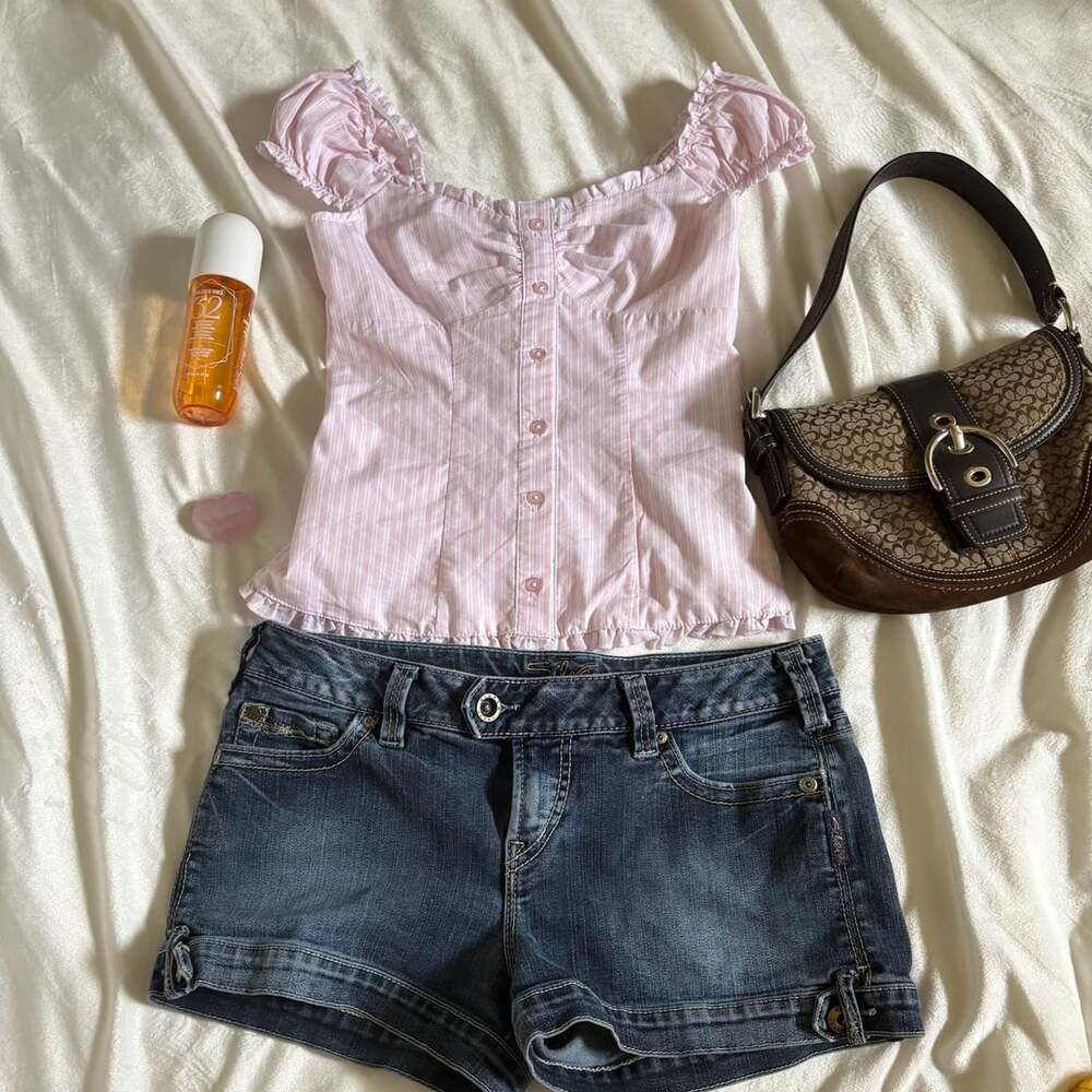 Hollister Pink Striped Ruched Off-the-Shoulder Top, Size XS